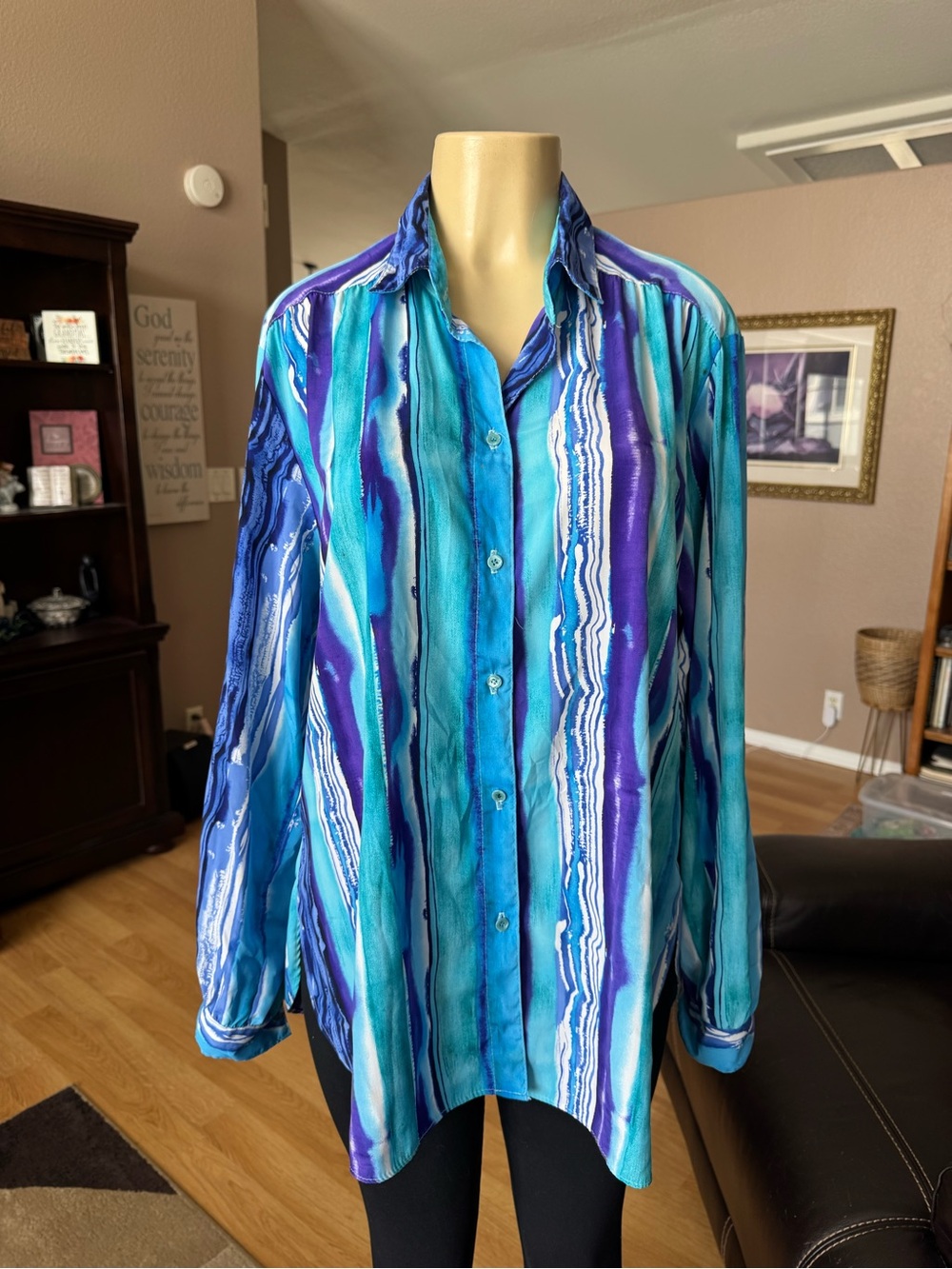 All Hours shades of blue button up long roll tab sleeves shirt-size XL